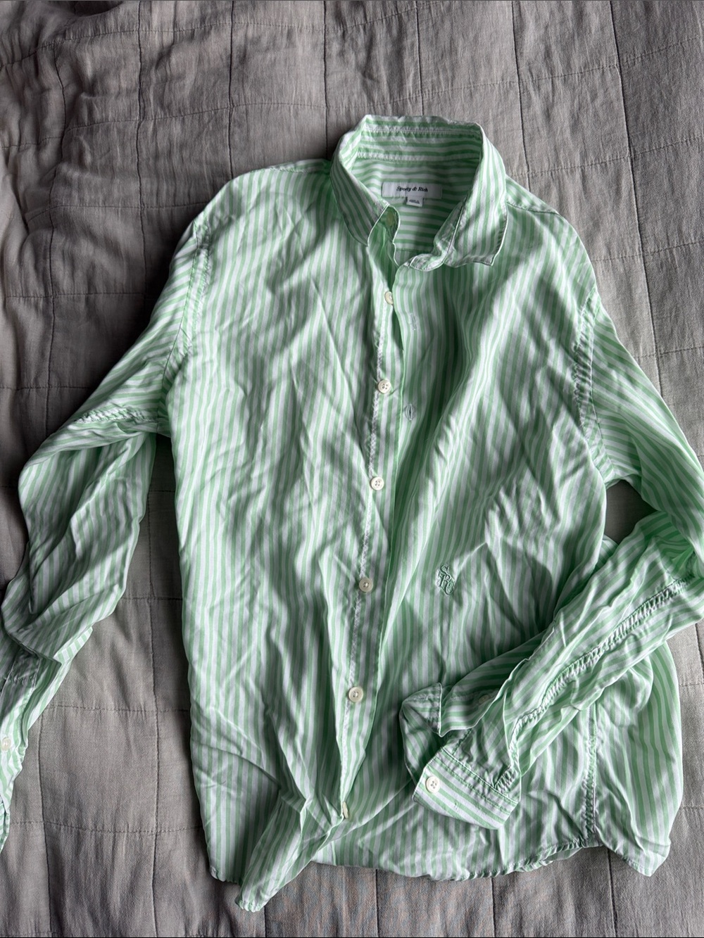 Sporty & Rich Mint Green Striped Button-Down Shirt